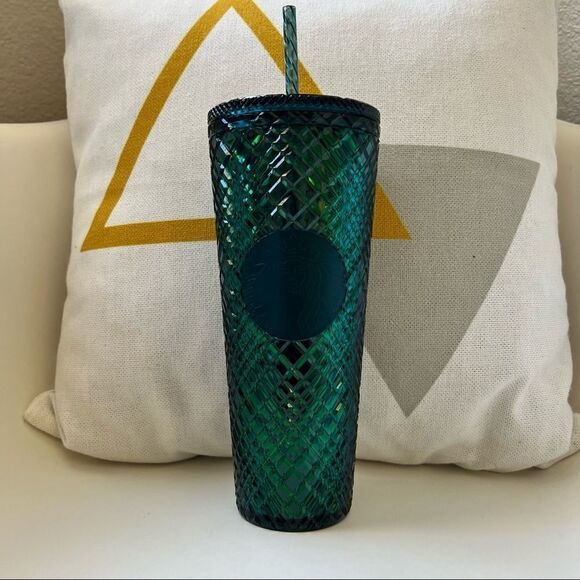 Starbucks 24oz Cold Cup Festive Bling Jeweled Blue Green